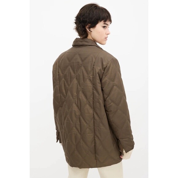 GANNI Diamond Quilted Ripstop Oversized Jacket Teak Brown Coat Women’s Size M - Picture 4 of 14